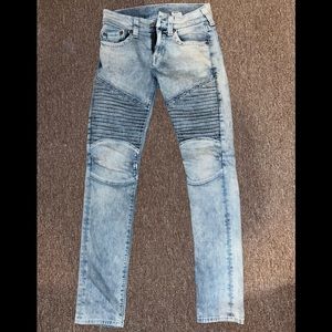 True Religion Pleated Moto Skinny White Jeans